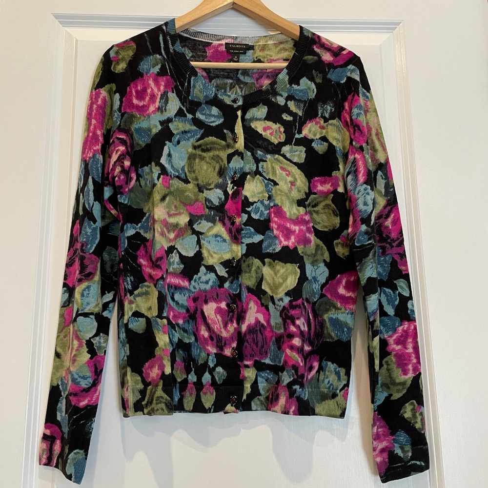 Talbots Floral Merino Wool Women’s Cardigan